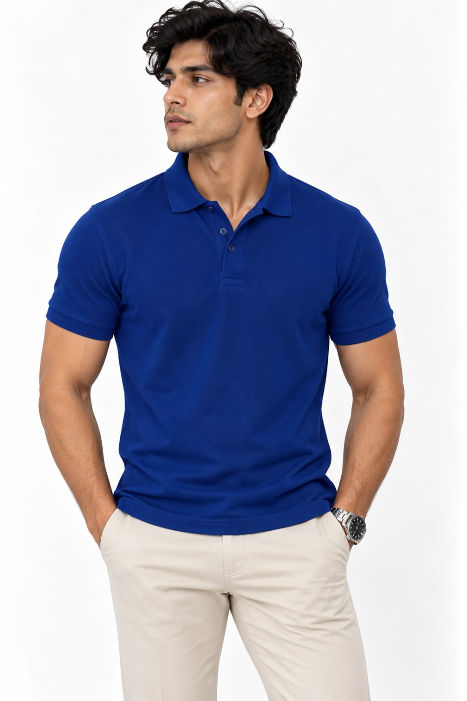 ADRIZO Royal Blue Button Polo T-Shirt in ROYAL BLUE - View 1