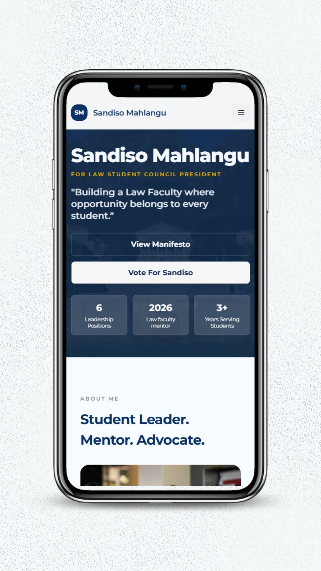 Sandiso Mahlangu website on mobile