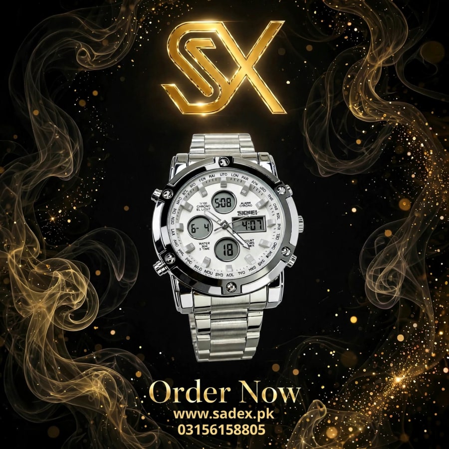 SKMEI Dual Time Analog Digital Watch With White Dial