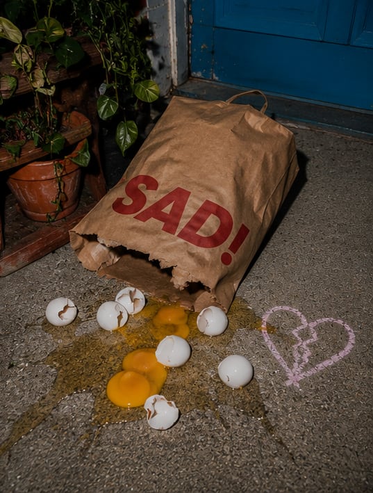 Broken eggs still life, documentary style