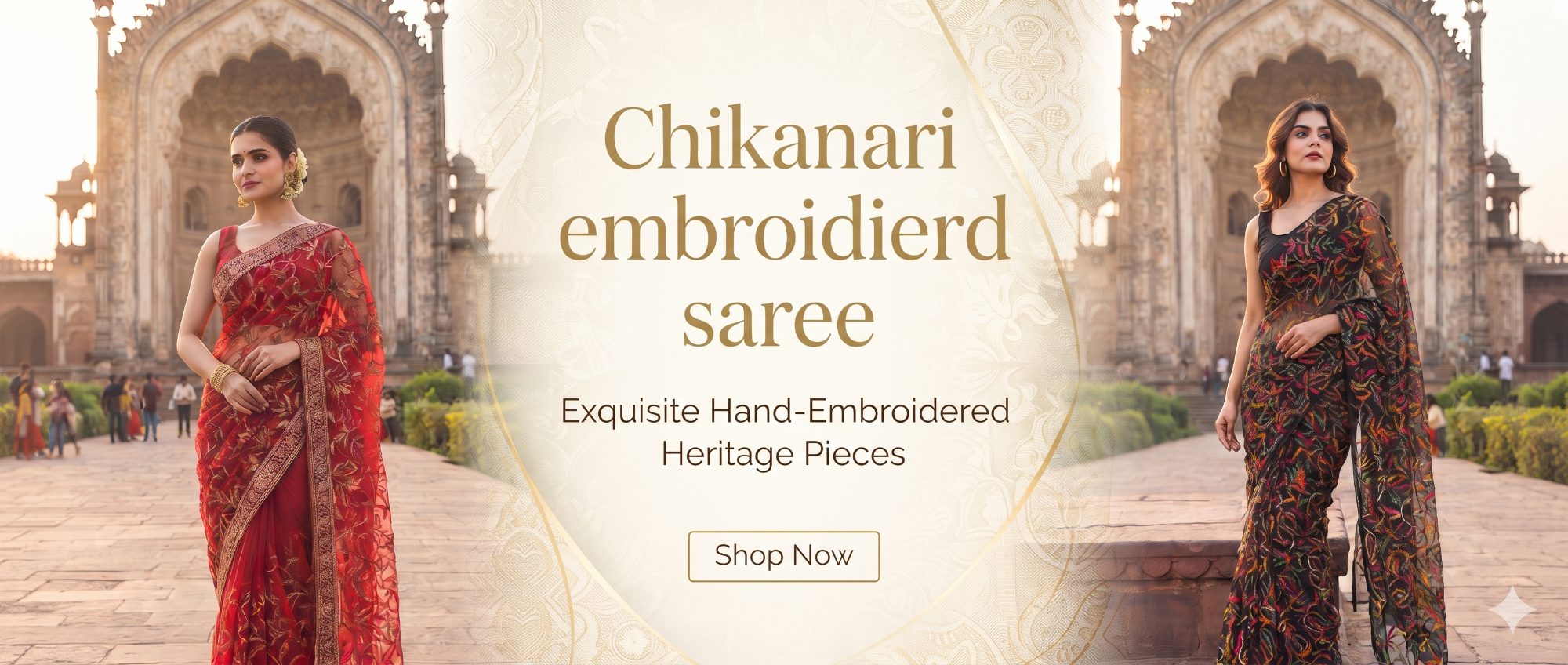 Lucknawi chikankari embroidiered Saree